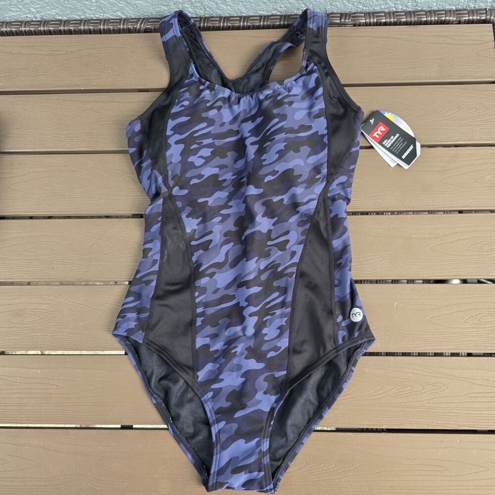 TYR Womens Durafast Midnight Camo Max Splice Controlfit One Piece Swim Sz 12 New